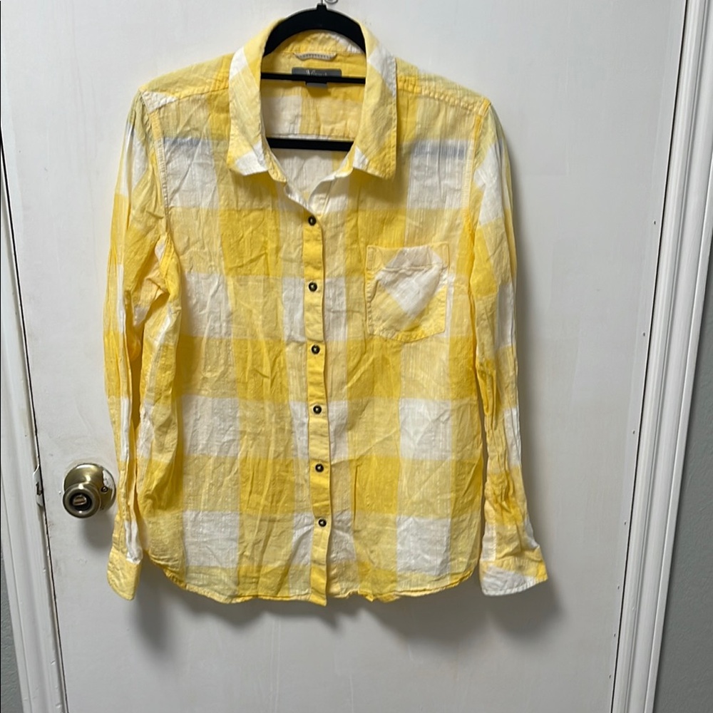 Yellow and White Plaid Button Down Shirt